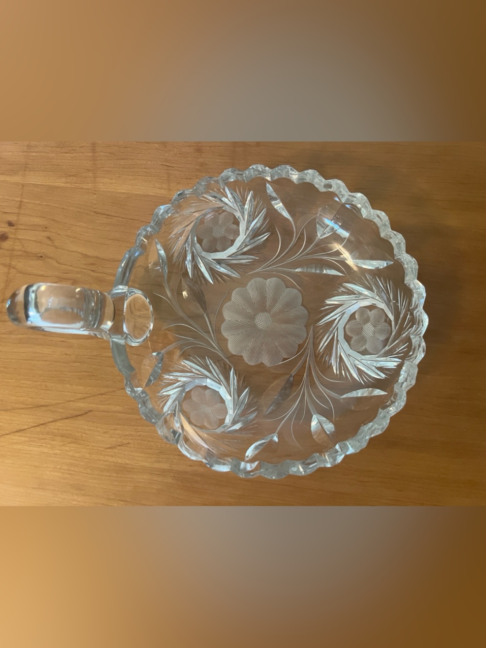 Vintage American Brilliant Period Nappy Bowl with finger loop.
